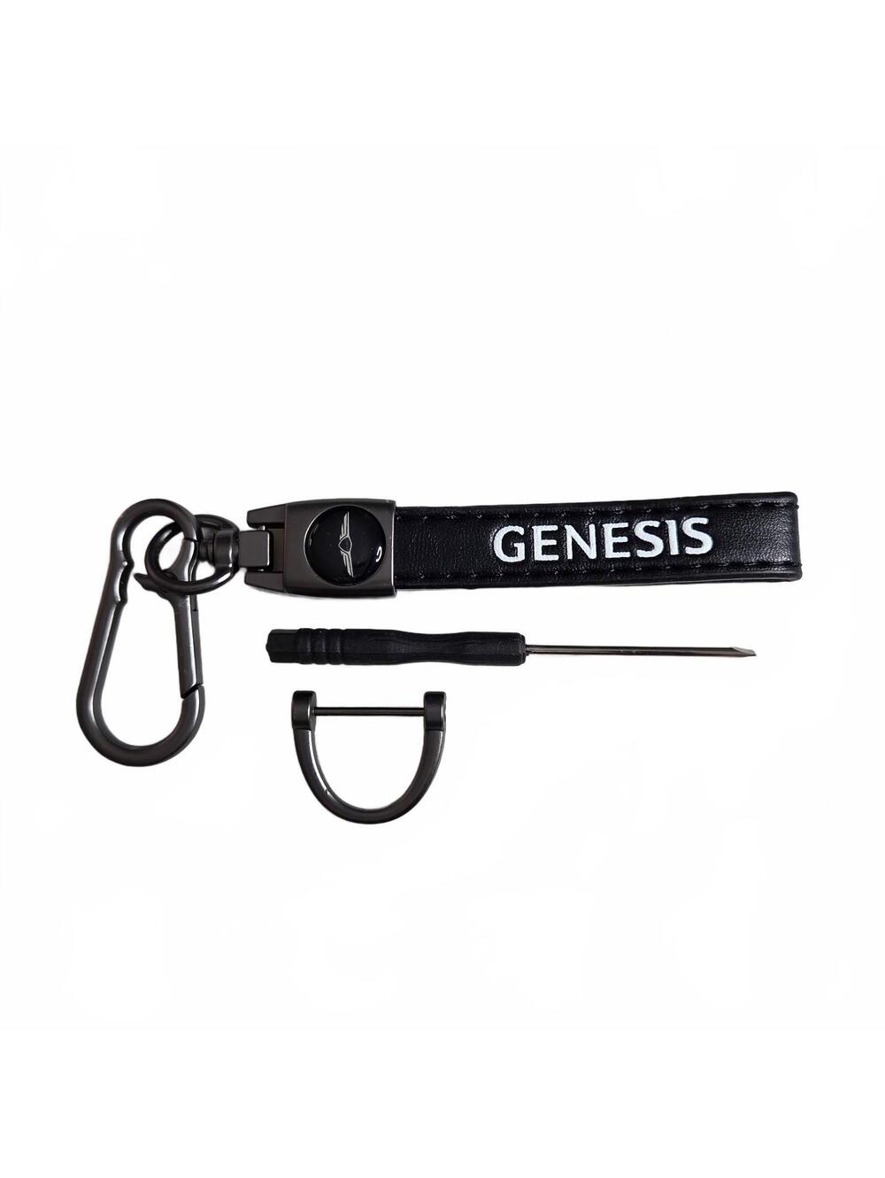 Genesis Keychain Carabiner Key Ring Black Leather-Look Strap G70 G80 G90 GV70